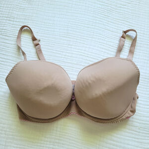 Curvy Kate 34F / 34DDD Light Nude Full Coverage Bra Pink Button Detail